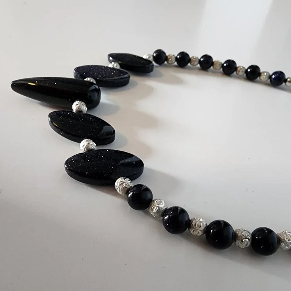 NWT Dark Blue Goldstone & Sterling Silver Necklace - Picture 6 of 7